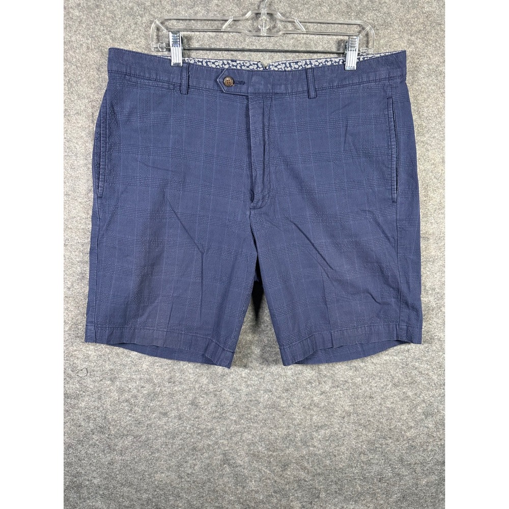 Cremieux Madison Blue Plaid Flat Front Cotton Blend Golf‎ Shorts